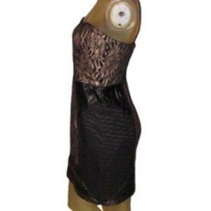 Nicole Miller Cocktail Dress Women's Size 8 Strapless Black Gold Above Knee